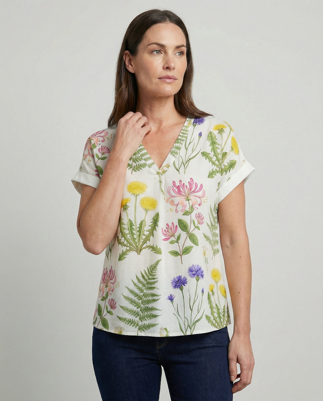 V-Ausschnitt Bluse Leinenoptik Damen