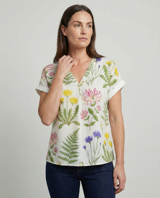 V-Ausschnitt Bluse Leinenoptik Damen