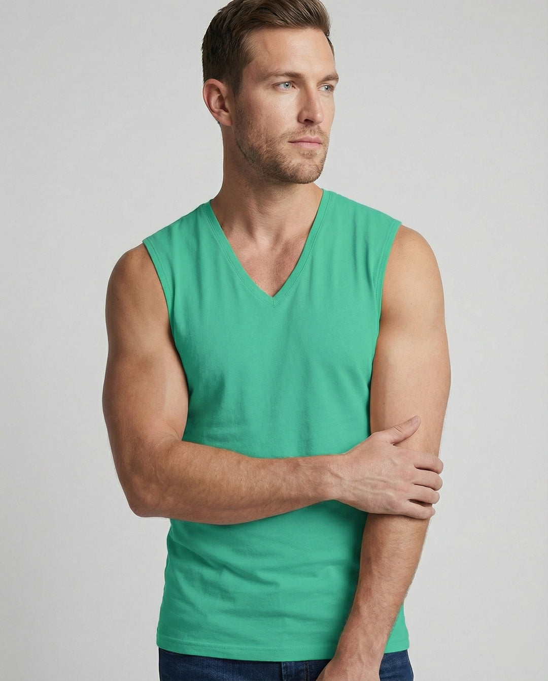 Herren ärmelloses V-Ausschnitt-Tanktop aus atmungsaktivem Stretchmaterial EB