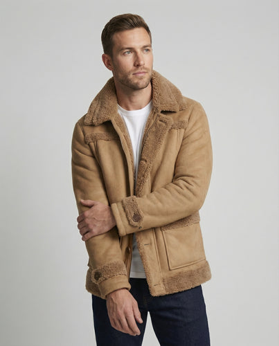 Herren warme Lammfelljacke mit Knopfkragen EB