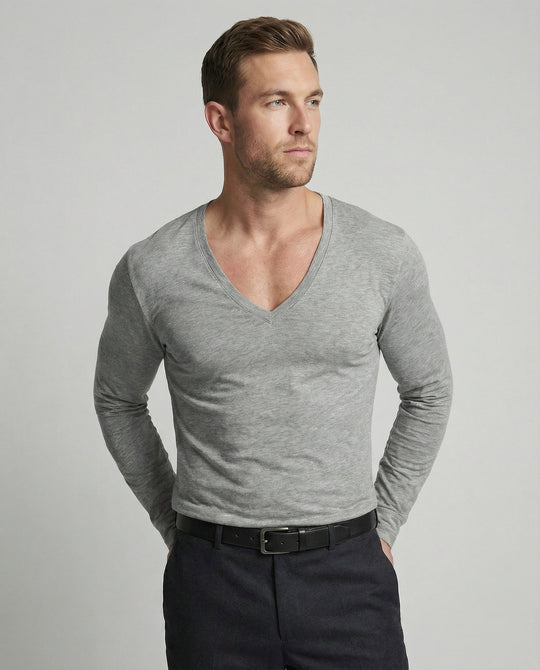 Herren lässiges V-Ausschnitt Langarmshirt EB