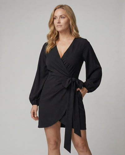 Damen Wickelkleid mit voluminösen Ärmeln und elegantem Taillengürtel EB