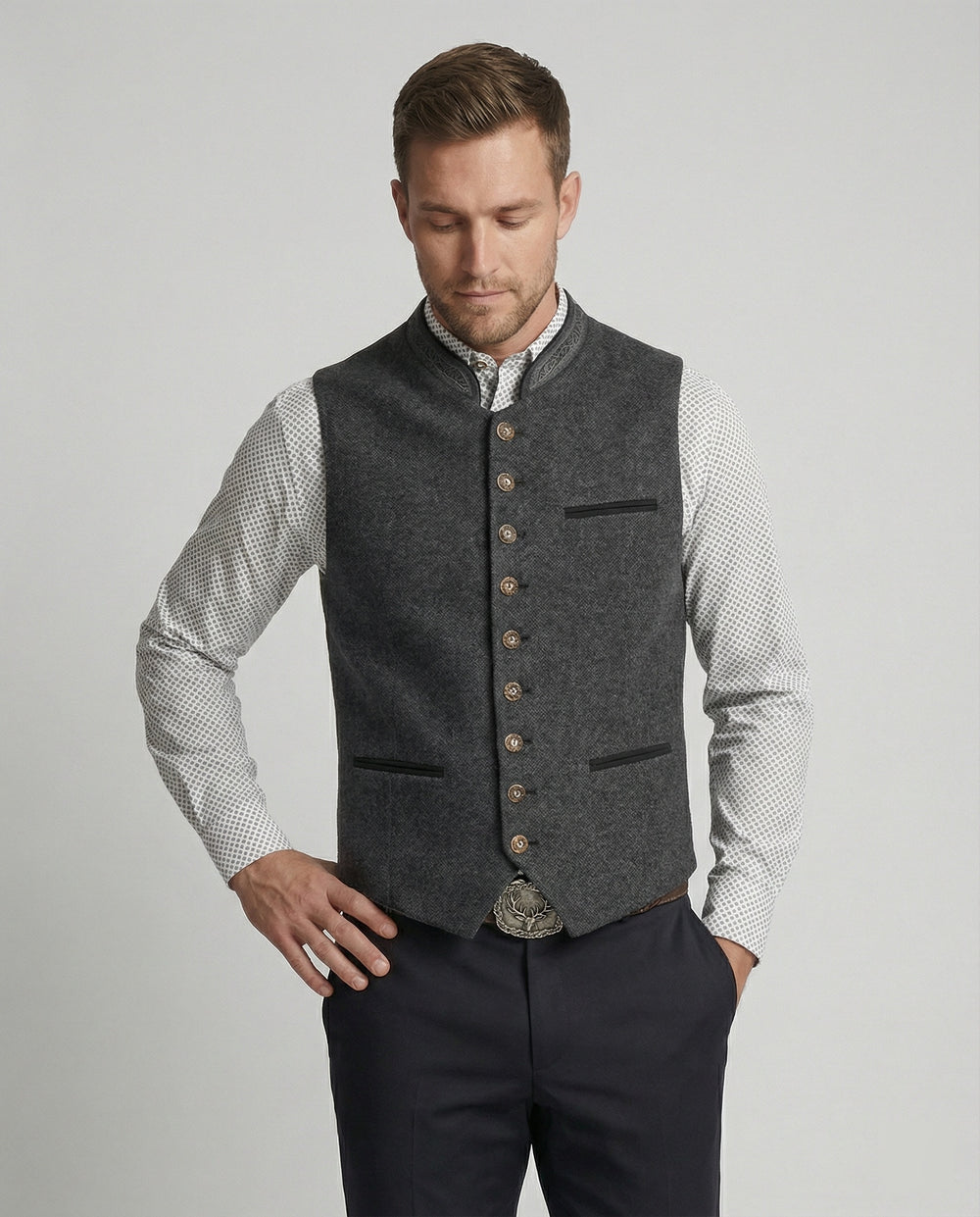 EB - Elegante Herren Trachtenweste Grau Traditionell