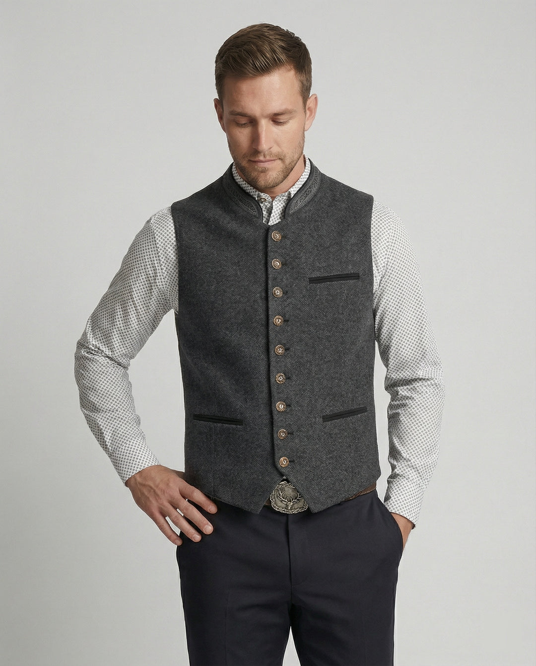 EB - Elegante Herren Trachtenweste Grau Traditionell