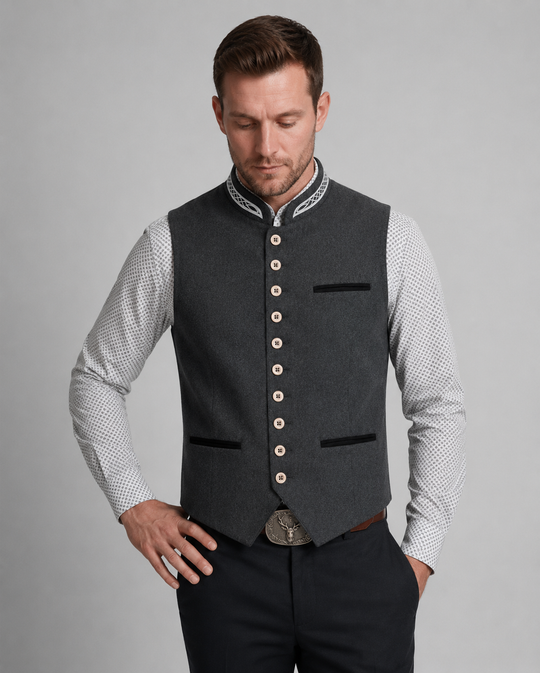 EB - Elegante Herren Trachtenweste Grau Traditionell