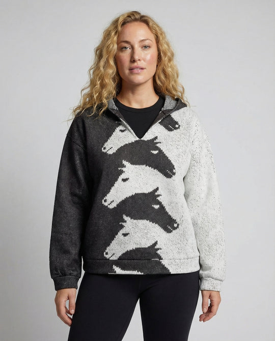 Damen Hoodie mit kreativem Pferdemuster & bequemer Passform | EB