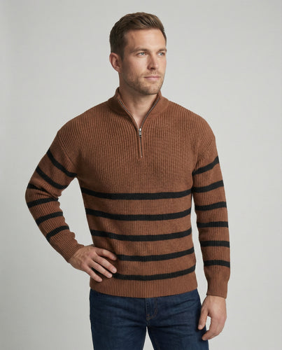 Herren Strickpullover mit modernem Halbreißverschluss und gestreiftem Design EB