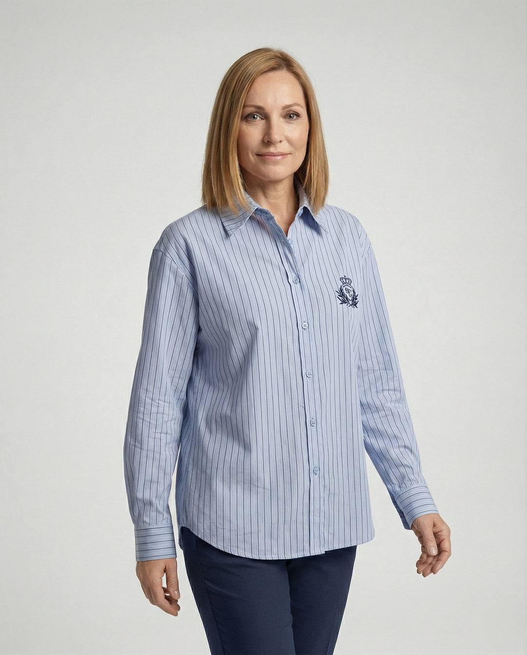 Damen Bluse mit Streifen und klassischem Kragen