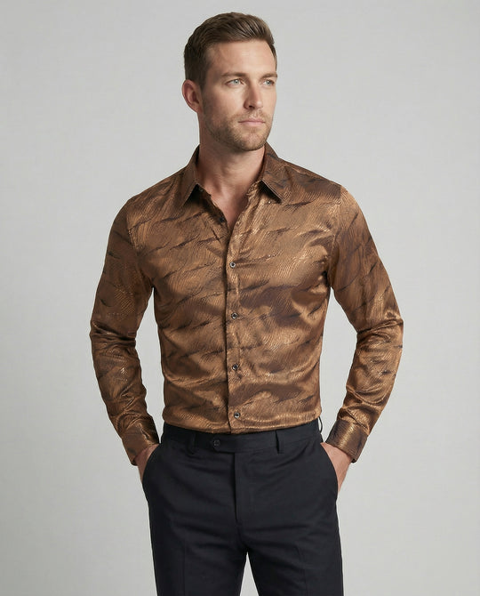 Herren Elegantes Langarmhemd mit modernem Wellenmuster und glänzender Oberfläche EB