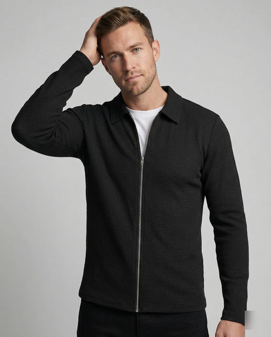 Herren Eleganter Langarmshirt mit strukturierter Oberflächenbeschaffenheit und hochwertigem Reißverschluss EB