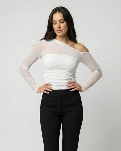 Damen Elegantes asymmetrisches Oberteil mit schulterfreiem Design und Raffung EB