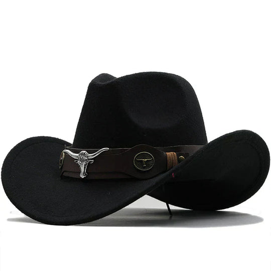 EB - Western-Stil Filzhut mit Stier-Schnallenband