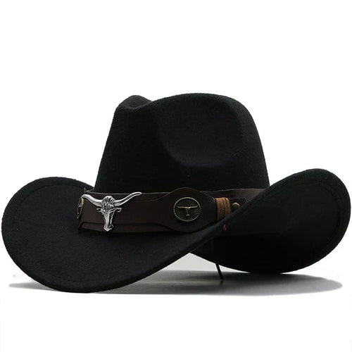 EB - Western-Stil Filzhut mit Stier-Schnallenband