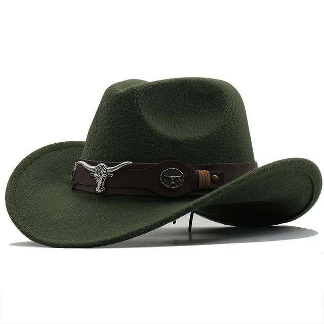 EB - Western-Stil Filzhut mit Stier-Schnallenband