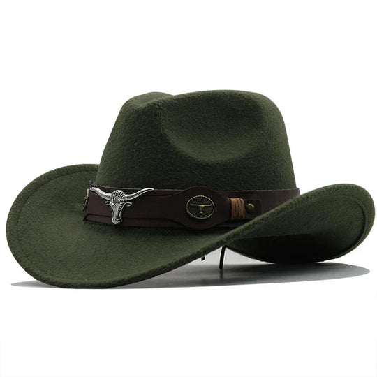 EB - Western-Stil Filzhut mit Stier-Schnallenband