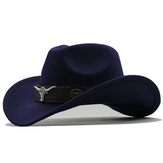 EB - Western-Stil Filzhut mit Stier-Schnallenband
