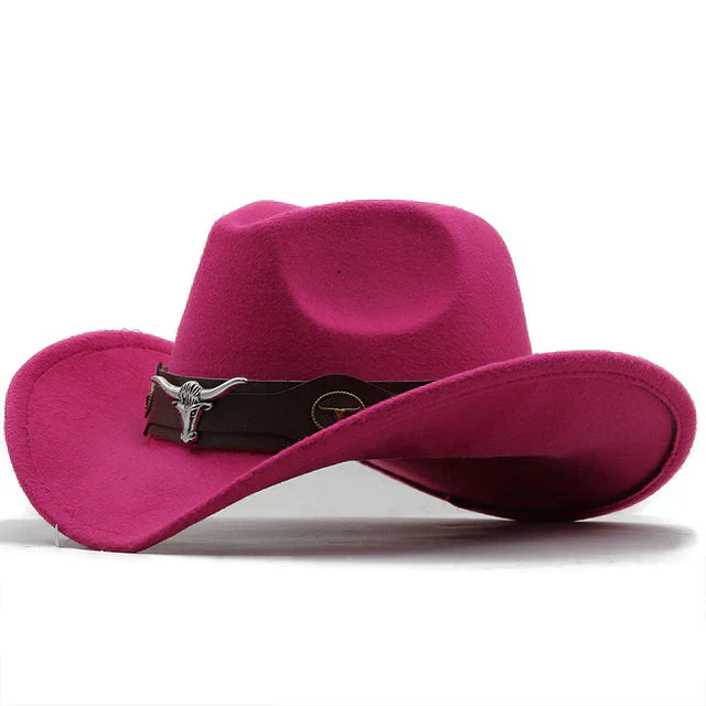 EB - Western-Stil Filzhut mit Stier-Schnallenband