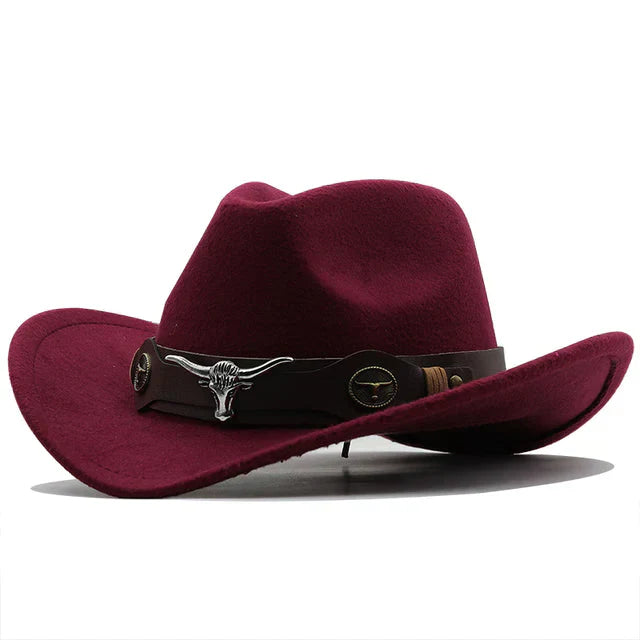 EB - Western-Stil Filzhut mit Stier-Schnallenband
