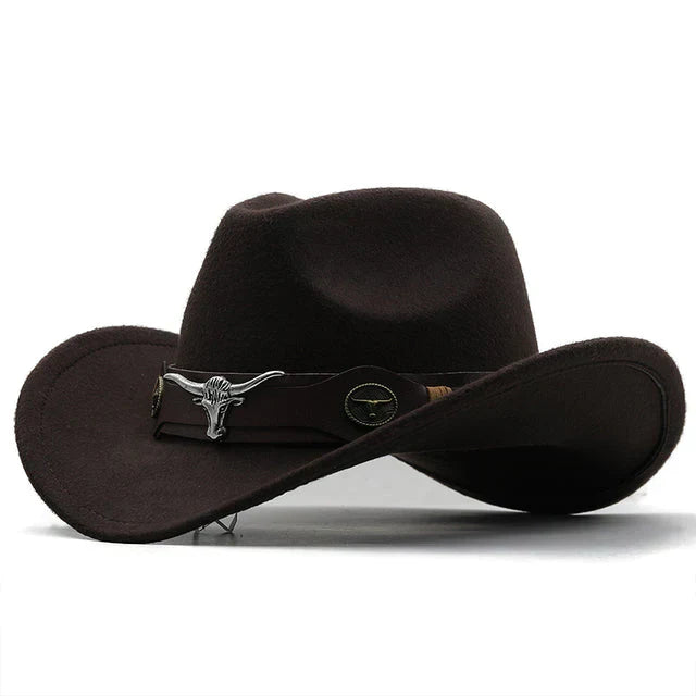 EB - Western-Stil Filzhut mit Stier-Schnallenband
