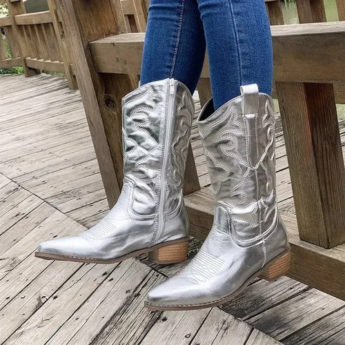 Damen Farbige Retro Cowboy Stiefel EB
