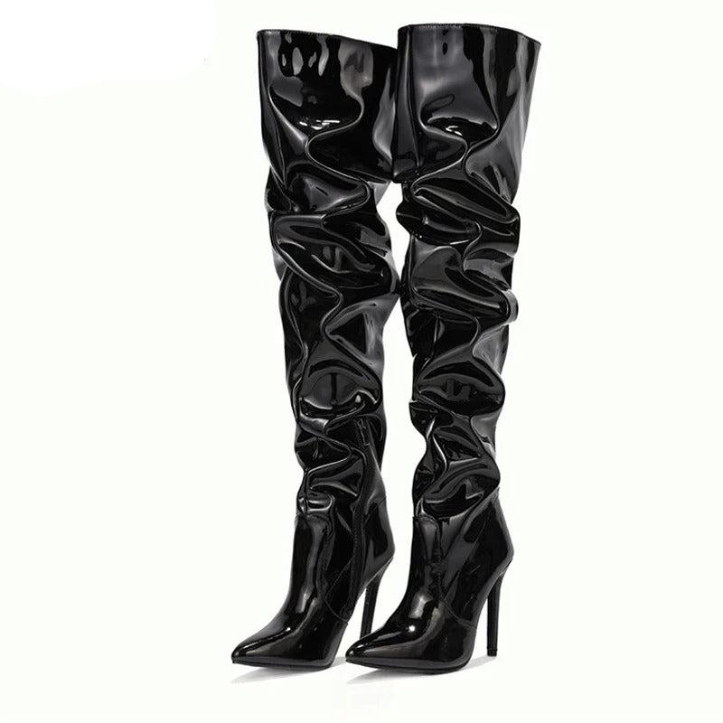 Frauen Über-den-Knie Stiefel Leder Stil EB