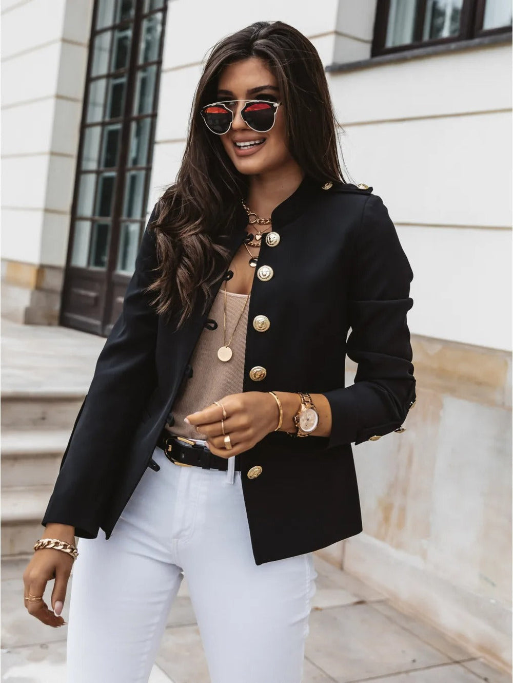EB | Eleganter O Ausschnitt Blazerjacke mit Langen Ärmeln