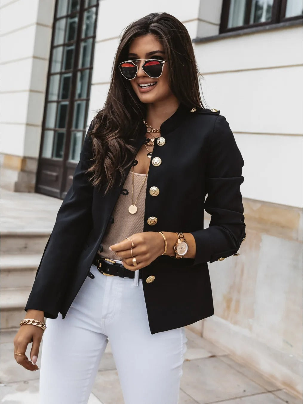 EB | Eleganter O Ausschnitt Blazerjacke mit Langen Ärmeln