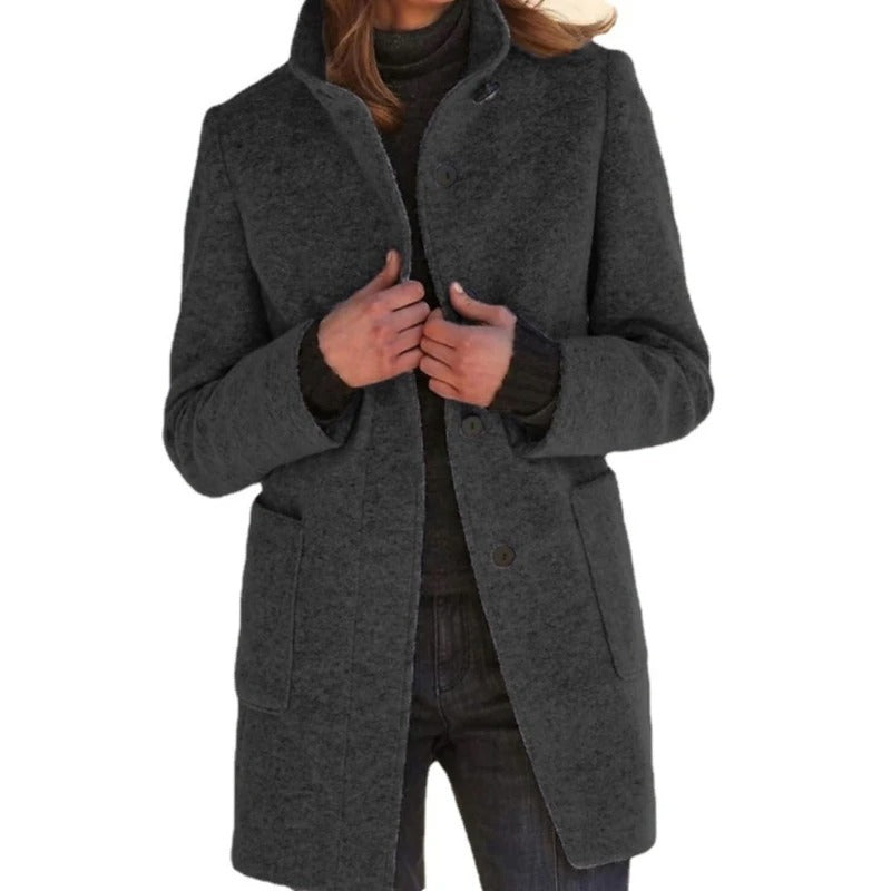 EB | Lange Damenjacke mit Knopfverschluss Frühlingsjacke Damen
