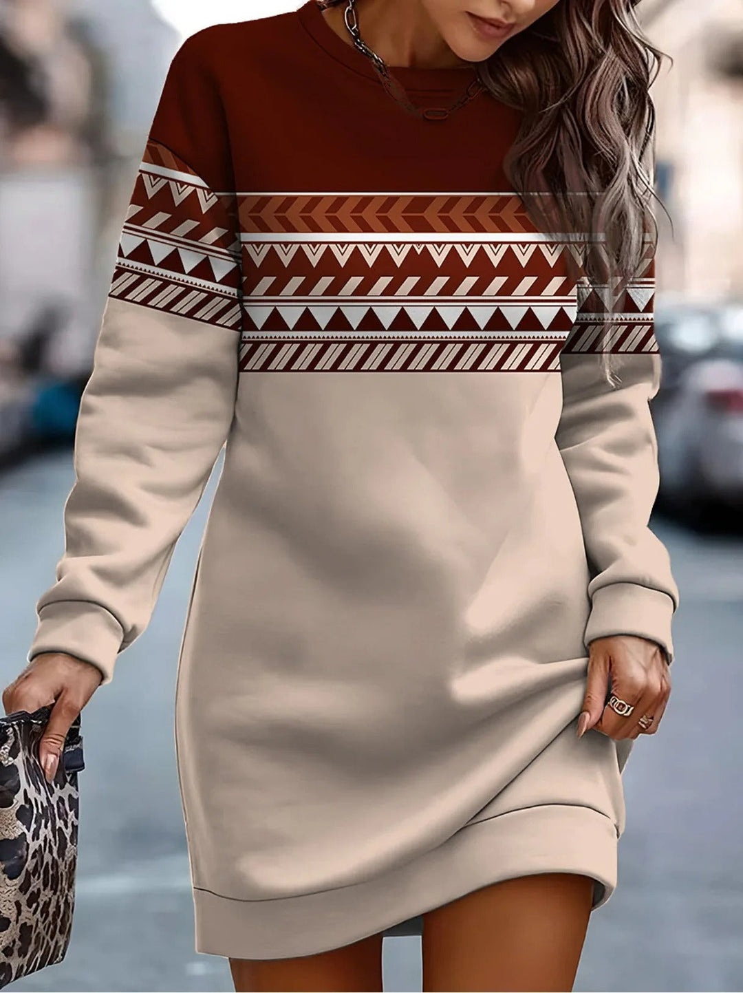 EB | Wintermode Druck O Hals Kleid