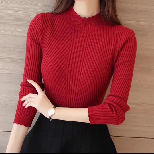EB | Jumper - Damen Herbst Hoher Kragen Rippstrickpullover