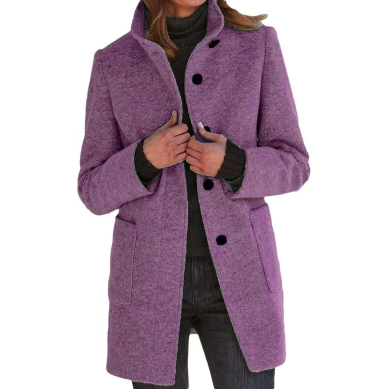 EB | Lange Damenjacke mit Knopfverschluss Frühlingsjacke Damen