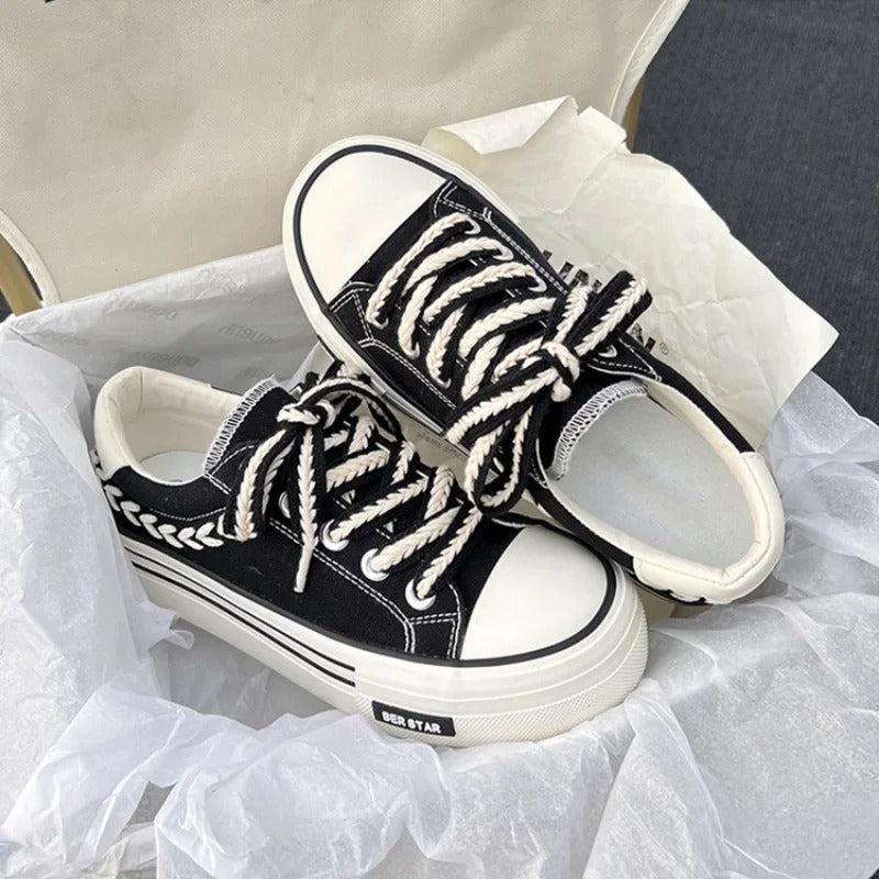 Canvas Damenschuhe mit Plateausohle EB