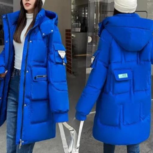 EB | Winterparka - isolierte lange blaue Jacke mit praktischen Taschen