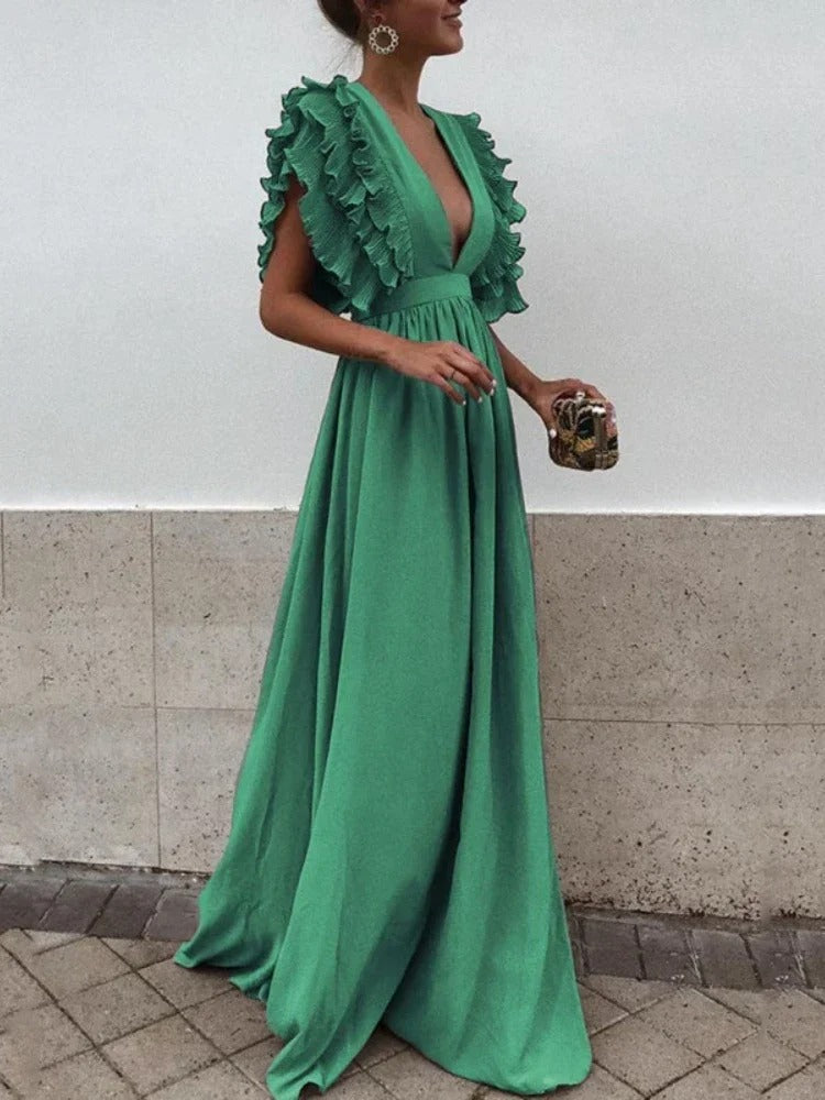 EB | Elegantes Kleid mit V-Ausschnitt und Rüschensäumen