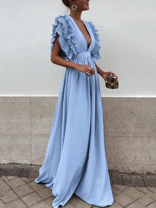 EB | Elegantes Kleid mit V-Ausschnitt und Rüschensäumen