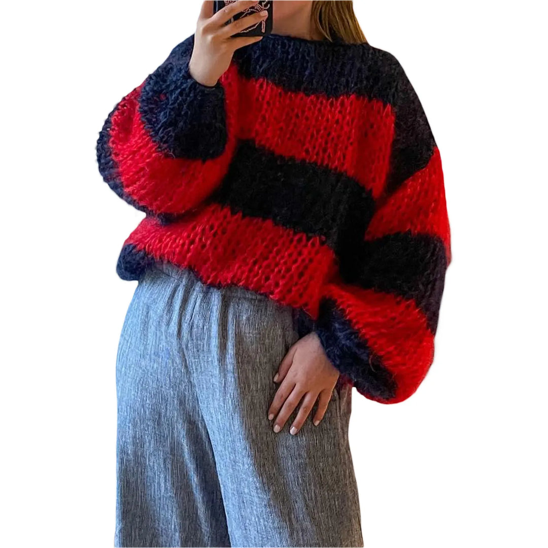 EB | Damen Oversized Strickpullover mit Streifenmuster