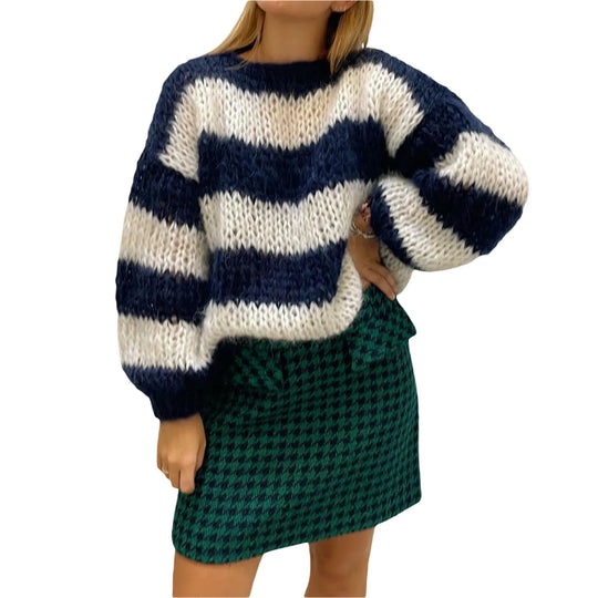 EB | Damen Oversized Strickpullover mit Streifenmuster