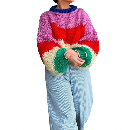 EB | Damen Oversized Strickpullover mit Streifenmuster
