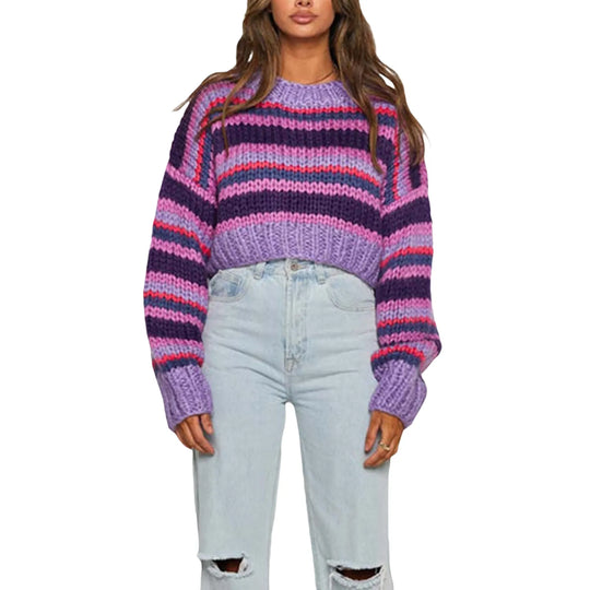 EB | Damen Oversized Strickpullover mit Streifenmuster