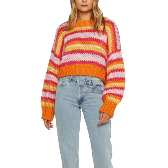 EB | Damen Oversized Strickpullover mit Streifenmuster
