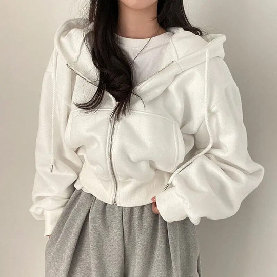 EB | Damen Kurzkleid Weste mit Kapuze und Oversized Fit
