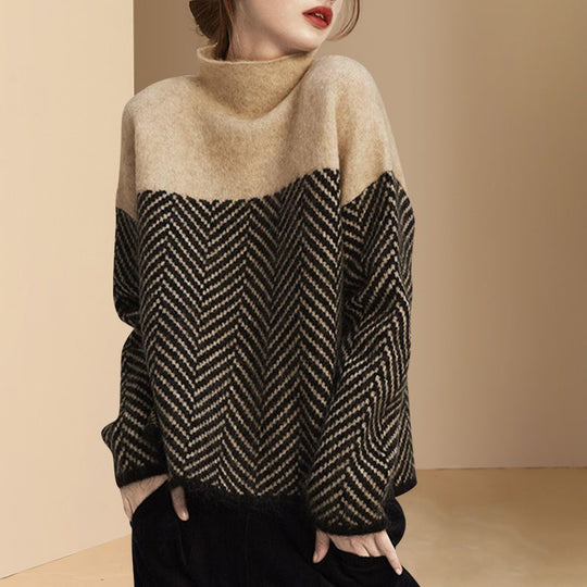 EB | Lässiger Gestreifter Strickpullover mit Langen Ärmeln