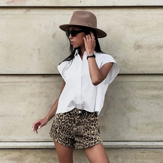 EB - Denim Leopard Shorts