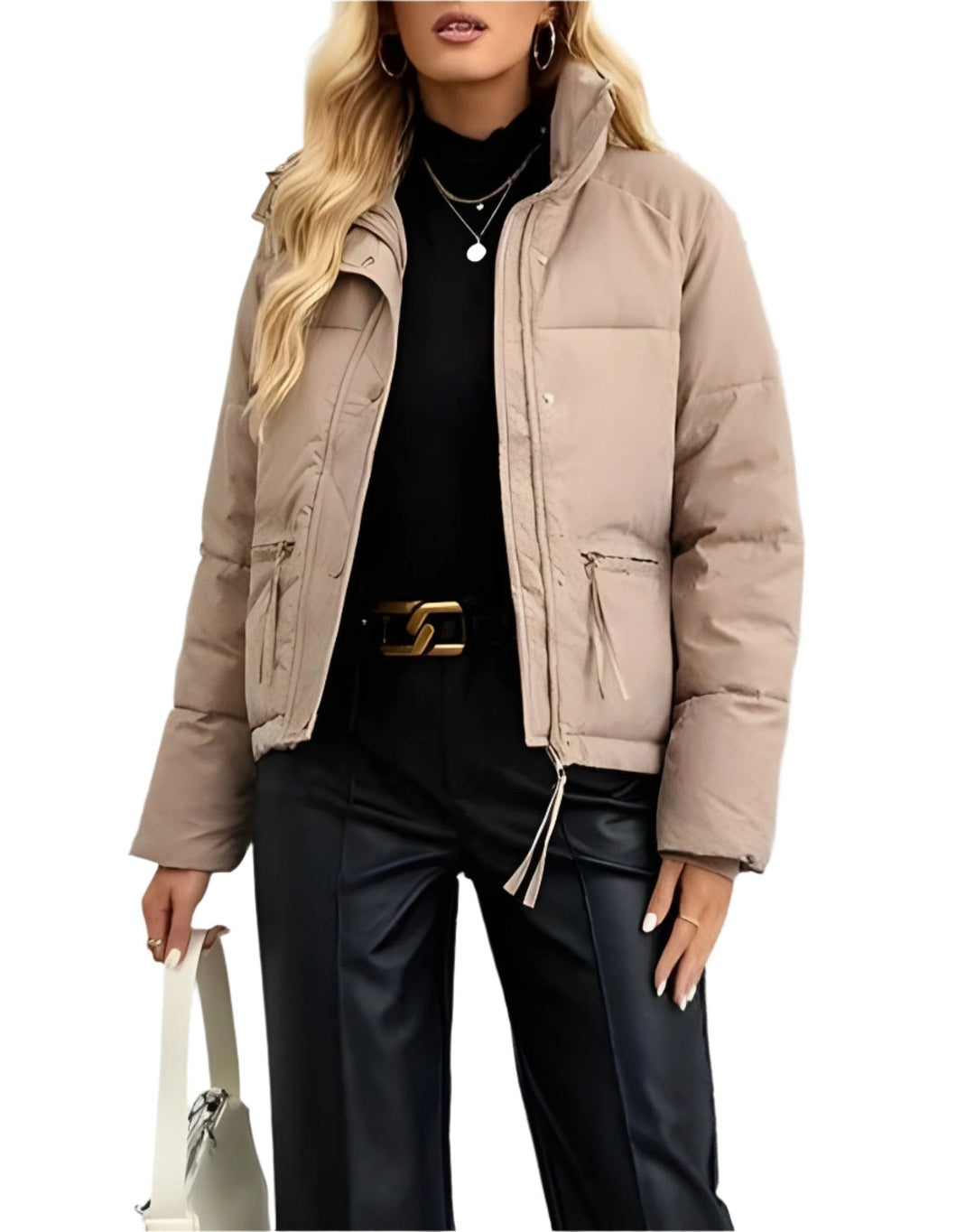 EB | Warme Damen Pufferjacke mit Reißverschluss und Hohem Kragen