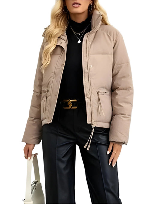 EB | Warme Damen Pufferjacke mit Reißverschluss und Hohem Kragen