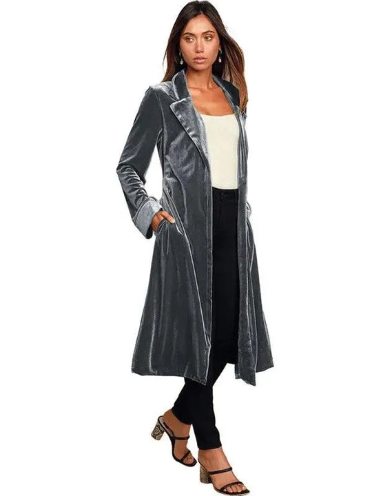 EB | Samt Lange Blazer Damen Mantel