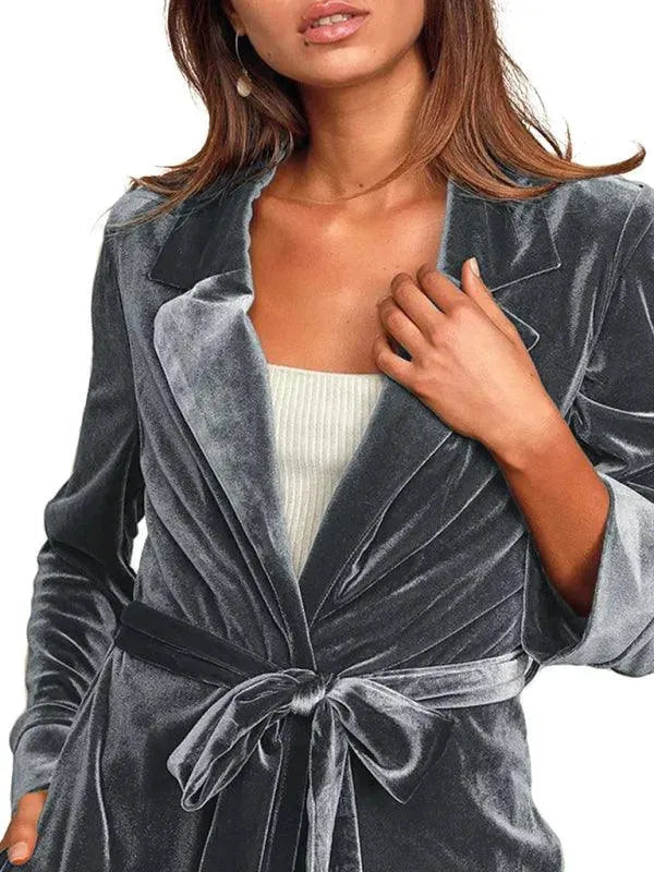 EB | Samt Lange Blazer Damen Mantel