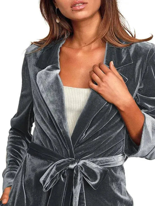 EB | Samt Lange Blazer Damen Mantel