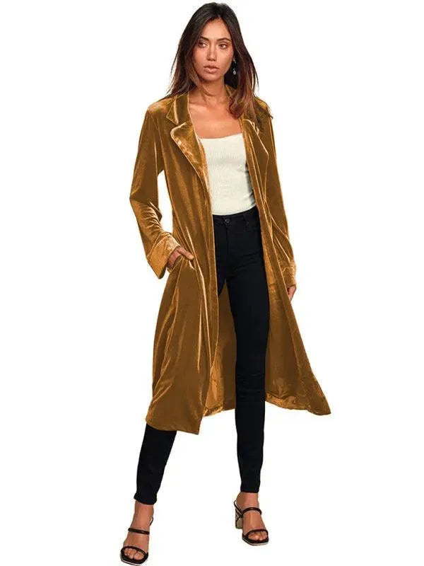 EB | Samt Lange Blazer Damen Mantel