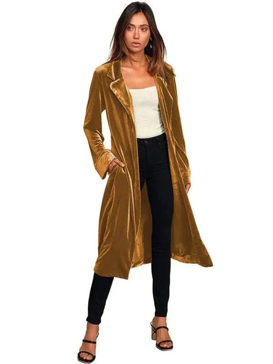 EB | Samt Lange Blazer Damen Mantel